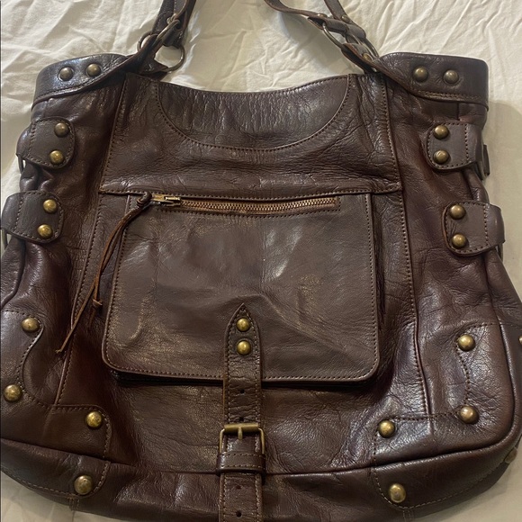 Vintage Rare Grand Sahara Brown Leather Boho  Moroccan Tote Bag - Picture 2 of 12